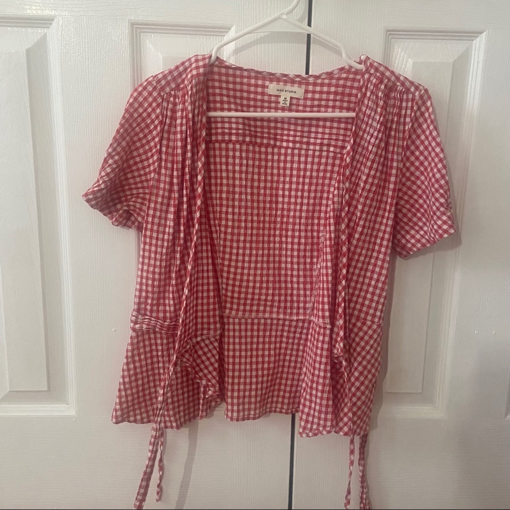 y2k gingham wrap around blouse